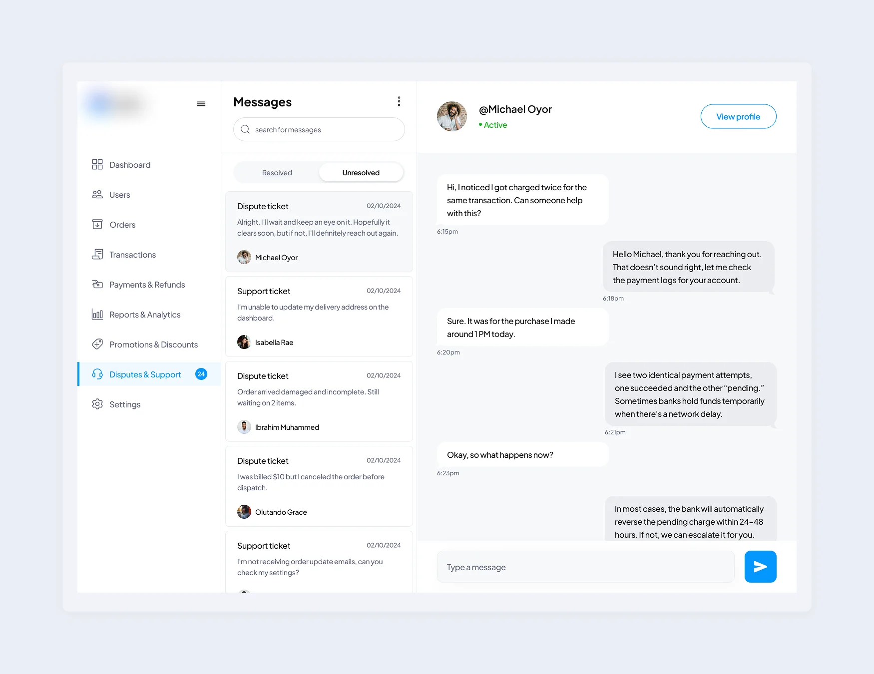 Admin Support Messaging